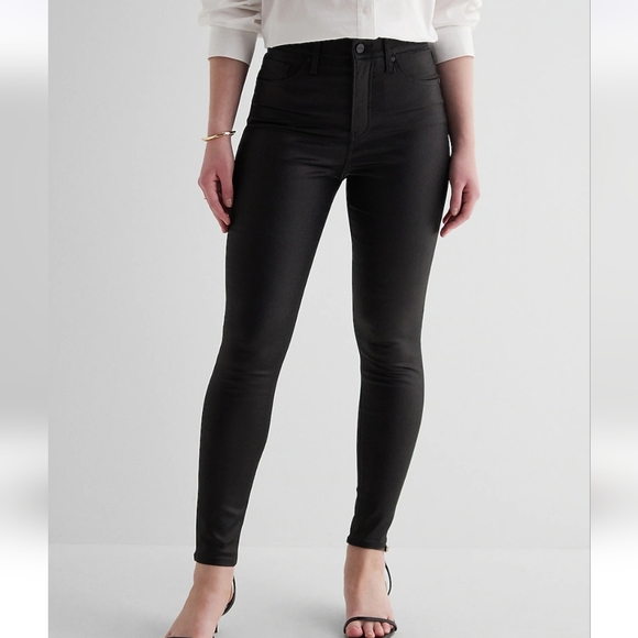Express Skinny Super High Rise Black Coated Jeans - Picture 1 of 9